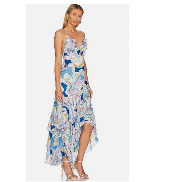 Milly Edra Paisley Ruffle Maxi Dress Blue Multi | Size 2 - Picture 2 of 15